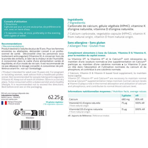 INELDEA SANTE NATURELLE - OSTEOBIOL - Maintien de la densité osseuse - Riche en calcium, vitamines D3 et K2- 90 gélules - Cure de 30 j