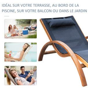 Transat chaise longue design style tropical bois massif naturel coloris beige noir