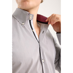 Camicia Uomo 2 Bottoni Button Down Slim Popeline Riga Media Bianco/Nero