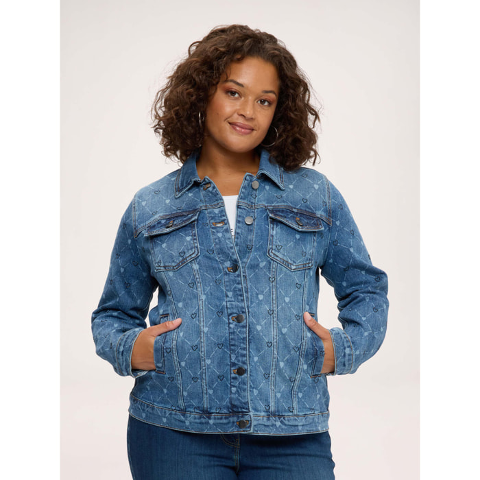 Fiorella Rubino - Giacca in denim con stampa e cuori - Blu