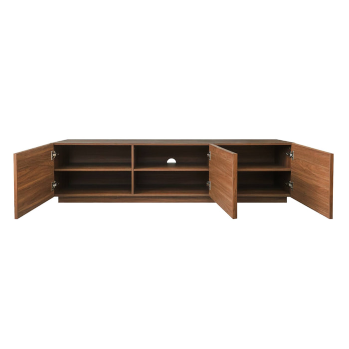 Meuble TV décor bois 3 portes noyer 180cm L 180 x P 43 x H 45cm - Kuba