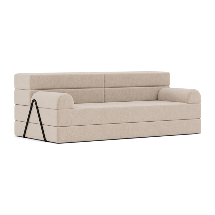 Astral - Canapé 3 places convertible en velours texturé - Beige