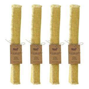 LOT DE 4 SETS DE TABLE FRANGÉS TISSU UNI JAUNE MIMOSA 38X54CM ANOKI