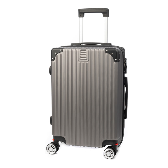 DAM Valigia da cabina Trolley in materiale leggero ABS ad alta resistenza con angoli rinforzati. Chiusura numerica e 4 ruote doppie estraibili e girevoli a 360°. 37x24x56 Cm. Colore: Grigio Scuro