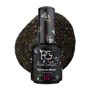 Pink Gellac 177 Glitterize Black Gellak 15ml - Zwarte Glitter Gel Nagellak - Glanzende Gelnagellak - Gelnagels Producten - Gel Nails