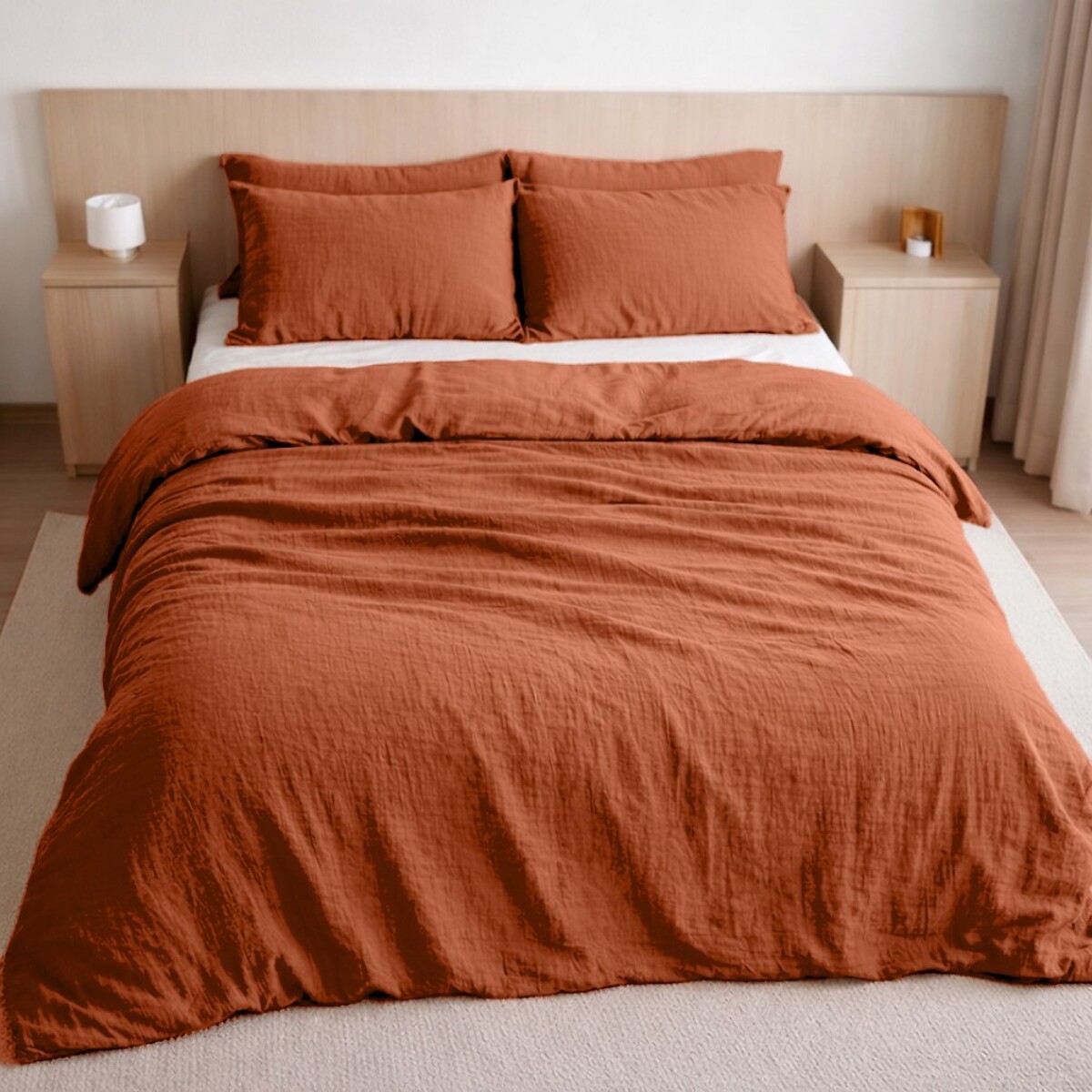 Housse de couette 100% gaze de coton lavé safran minéral