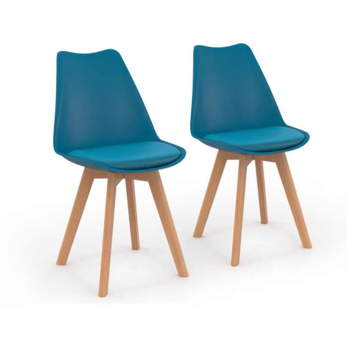 Chaises Nordia bleu canard pieds bois - lot de 2