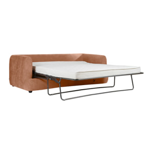 Canapé convertible déhoussable 3-4 places design haricot en tissu effet velours terre brûlée SACHA