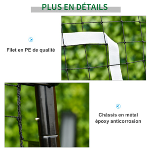 Filet de rebond de football pliable - inclinaison réglable 4 positions hauteur réglable - cible, piquets d'ancrage inclus - filet PE métal époxy noir