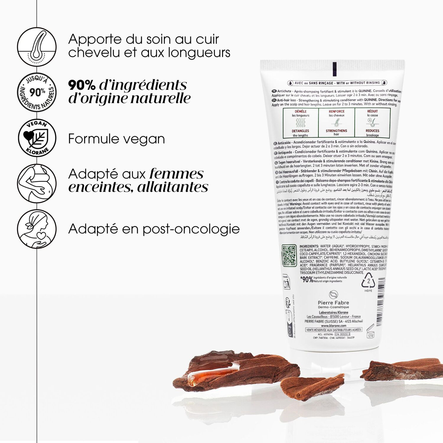 Quinine Bio - Lait Après-shampooing fortifiant Pour Cheveux fatigués et sujets à la chute 200ml