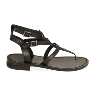 Sandalias planas de cuero negras