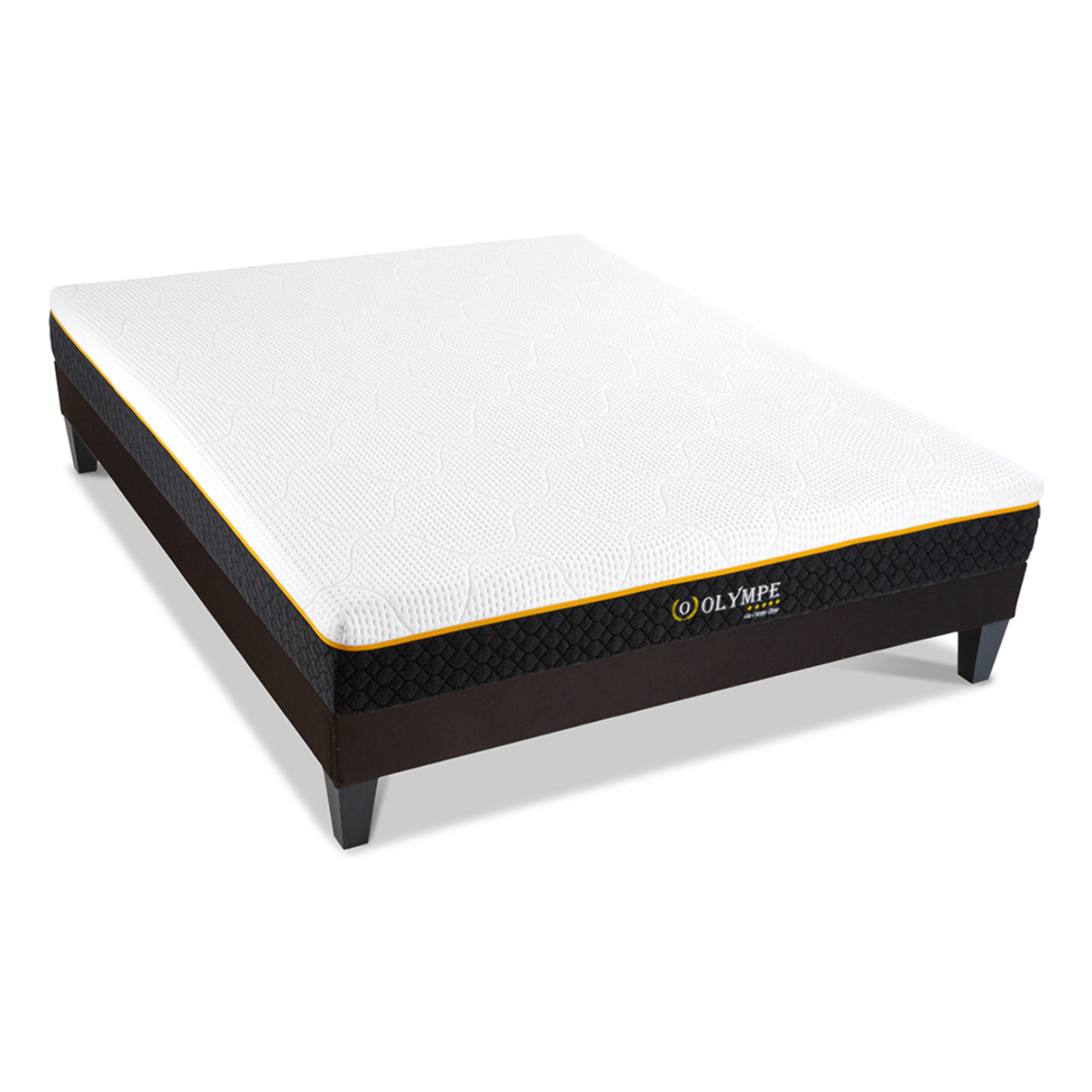 Ensemble Matelas Olympe & Sommier Kit15, 21 cm, Mémoire de Forme, Technologie Tri-Lattes, Soutien Ferme, Déhoussable