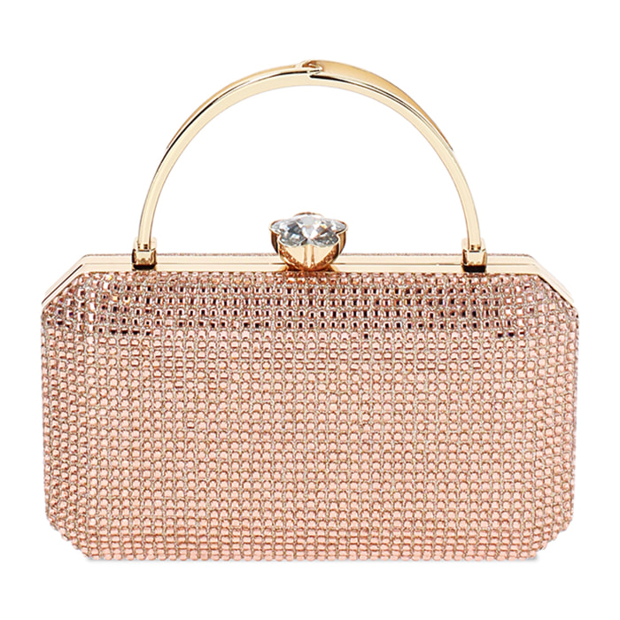 Clutch donna rosa oro in laminato con pietre