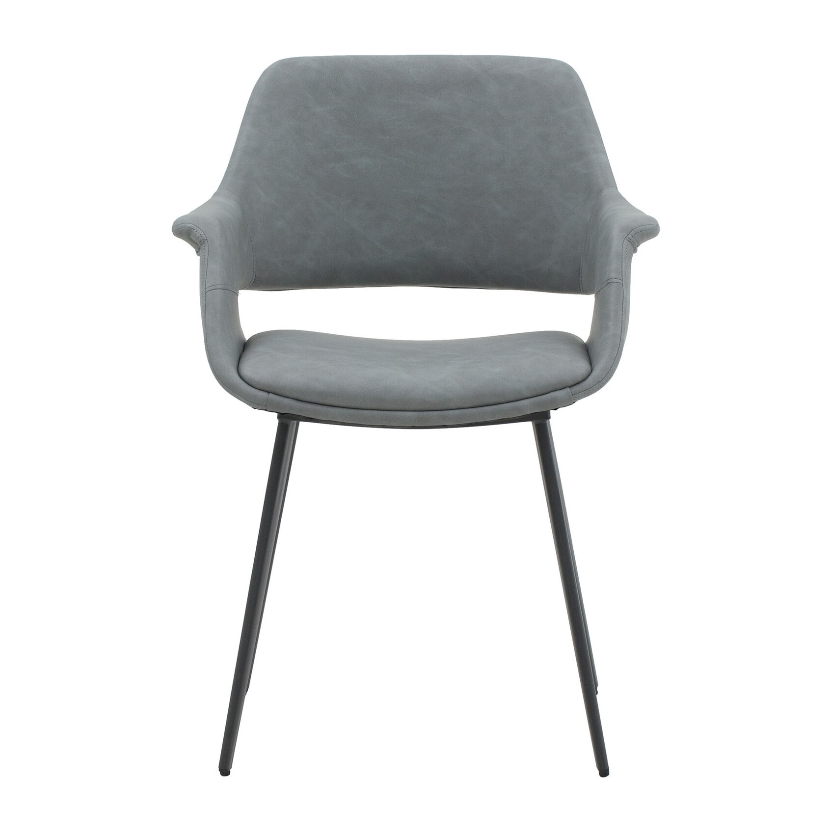 Set di 2 sedie EMBAJADORES in similpelle grigio e gambe in metallo nero, con braccioli