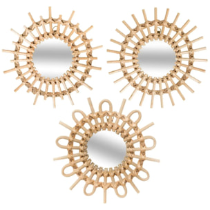 Set de 3 miroirs "Soleil" rotin D28cm