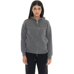 Felpa invernale donna in tessuto treccia con cappuccio e zip Leone 1947 Braid