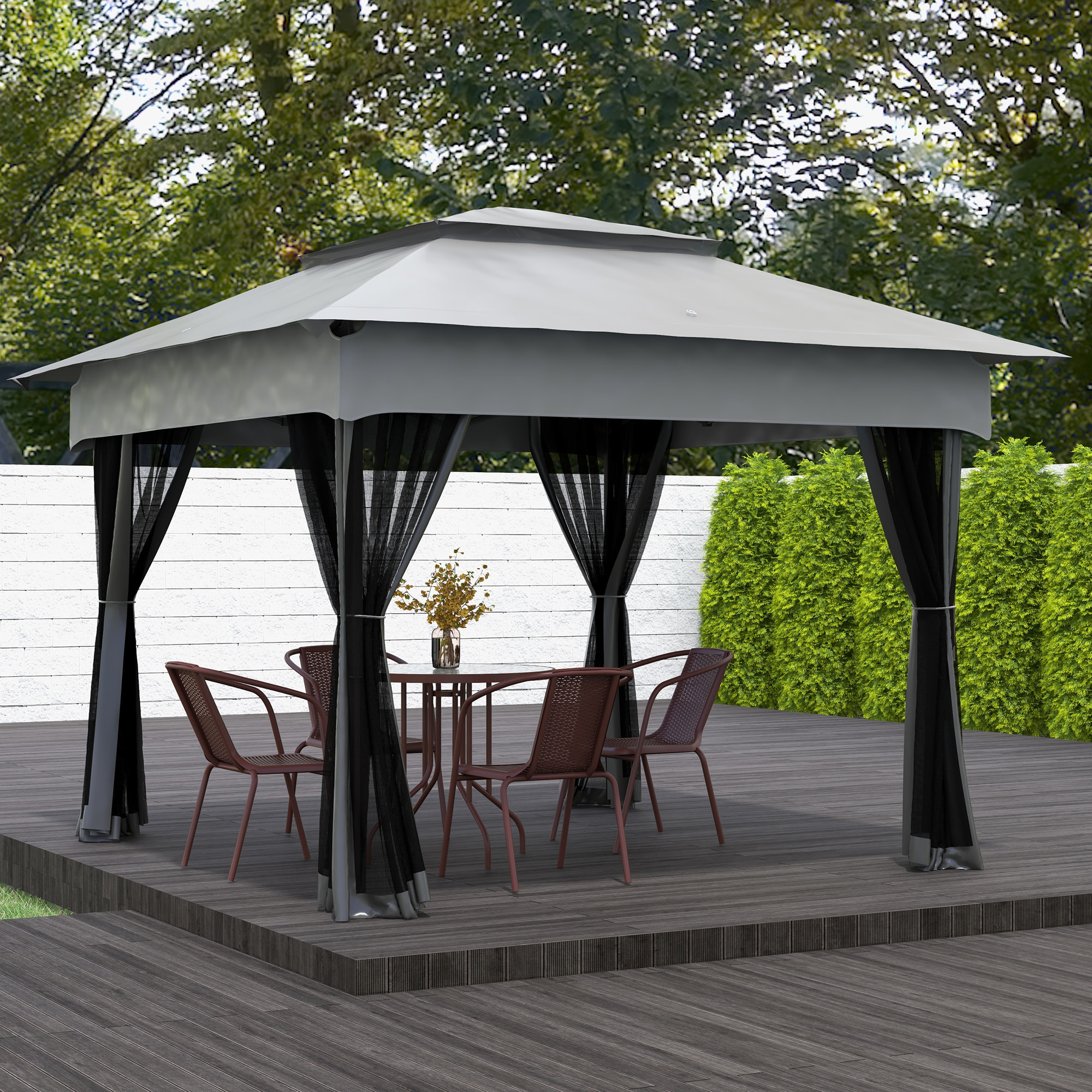 Carpa Plegable Gazebo 3,3x3,3 m Cenador Plegable con 4 Paredes Laterales de Malla Anti-UV y Bolsa de Transporte para Camping Fiestas Gris Claro