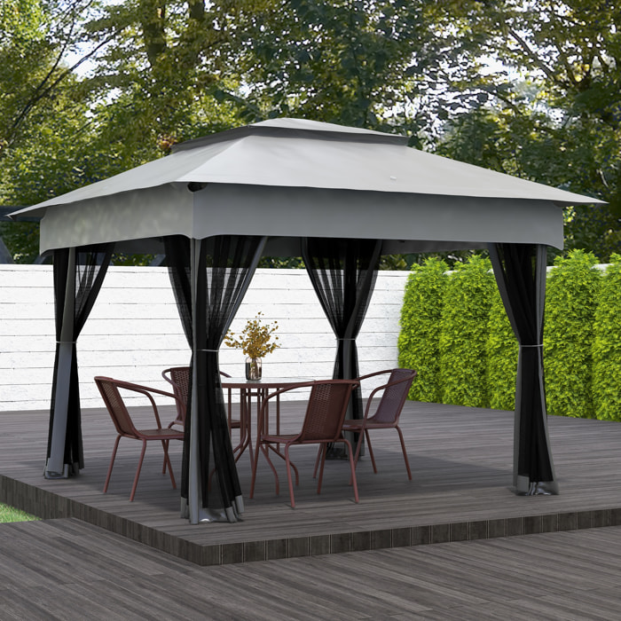 Carpa Plegable Gazebo 3,3x3,3 m Cenador Plegable con 4 Paredes Laterales de Malla Anti-UV y Bolsa de Transporte para Camping Fiestas Gris Claro