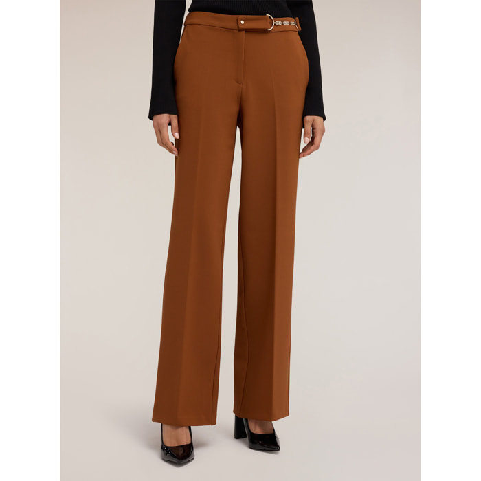 Motivi - Pantaloni palazzo con passante in metallo - Marrone