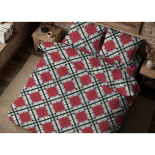Parure Copripiumino in 100% Cotone Fantasia Scozzese Disegno Tartan
