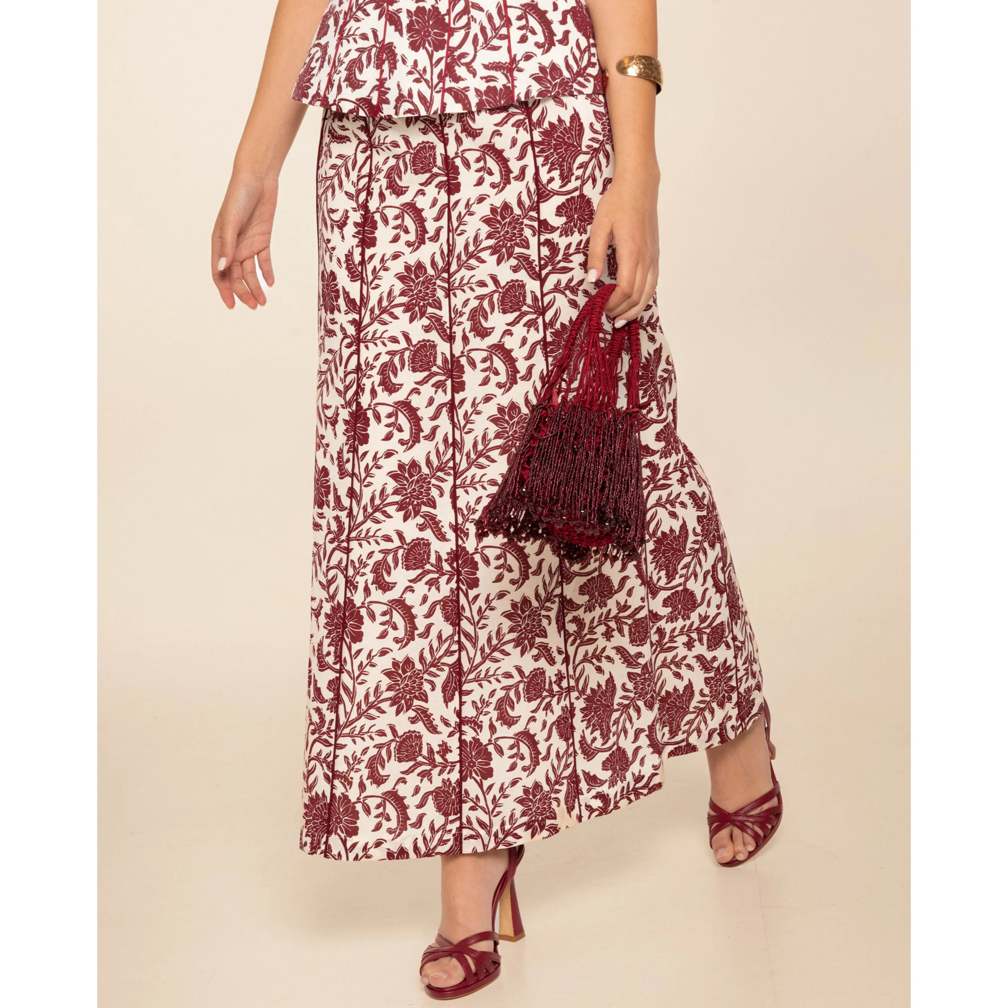 Falda midi estampada con lino