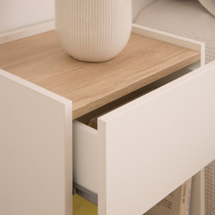 Table de chevet Canes -tableau technique stratifié-couleur blanc mat/naturel 40 x 60 x 35 cm