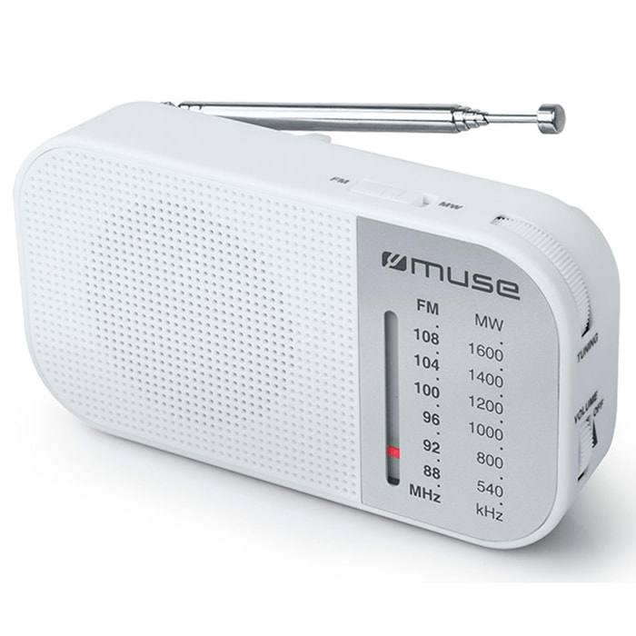 MUSE M-025 RW BLANCO RADIO ANALÓGICA AM/FM PORTÁTIL CON ALTAVOZ INTEGRADO