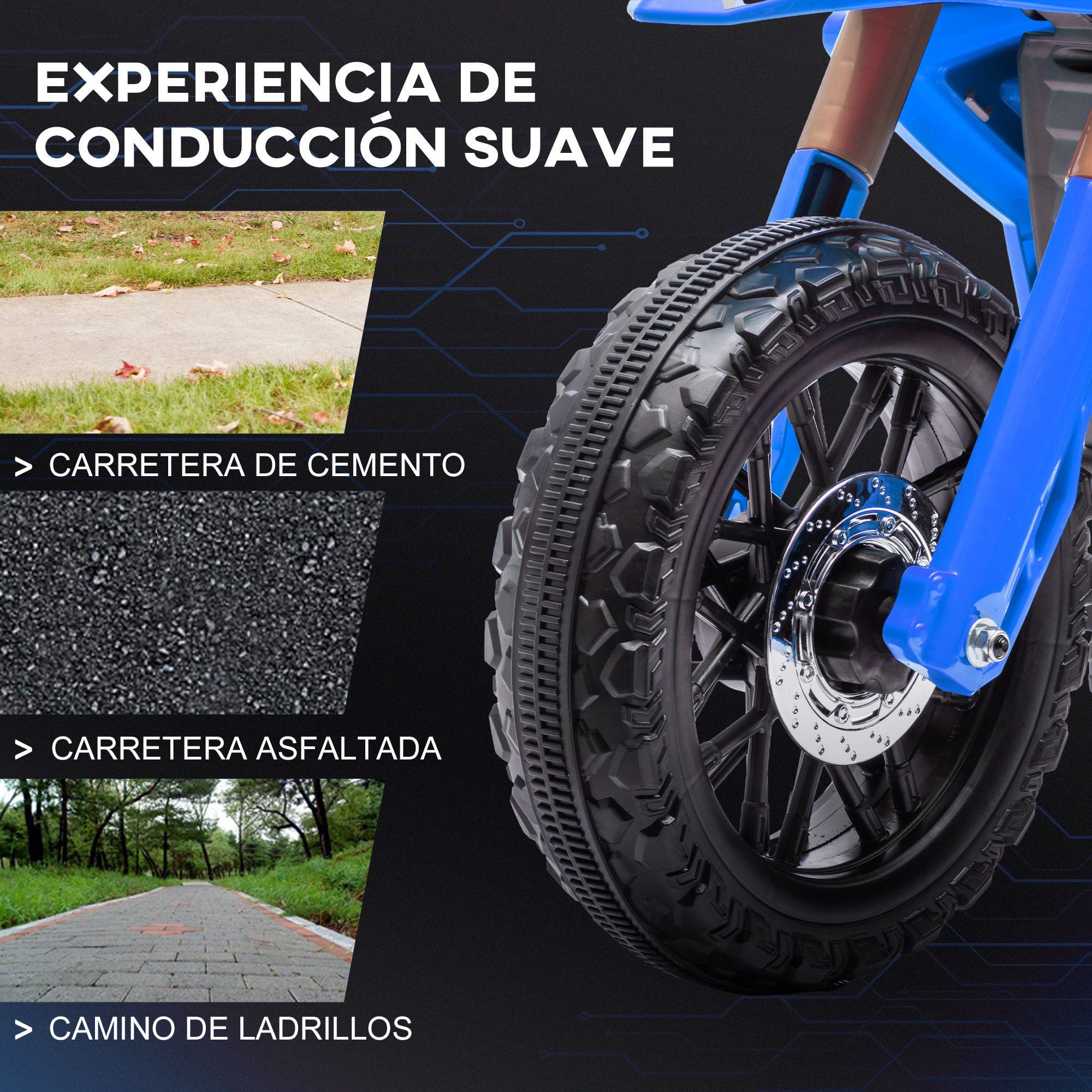Moto Eléctrica para Niños de +3 Años Moto de Batería 12V para Niños con Ruedas de Entrenamiento Acelerador en Puño y Bocina Carga 30 kg Azul