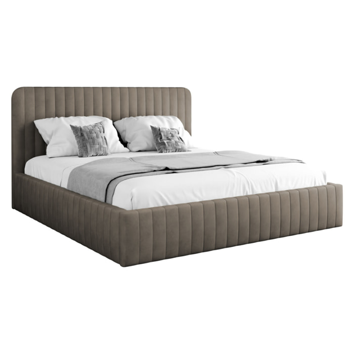 Stuart - lit coffre - 180x200 cm - sommier inclus - en velours - Taupe