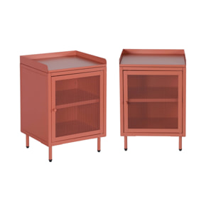 Lot de 2 tables de chevet industrielles métal terracotta 1 porte grillagée. 40 x 37 x 58.5 cm - Ohio