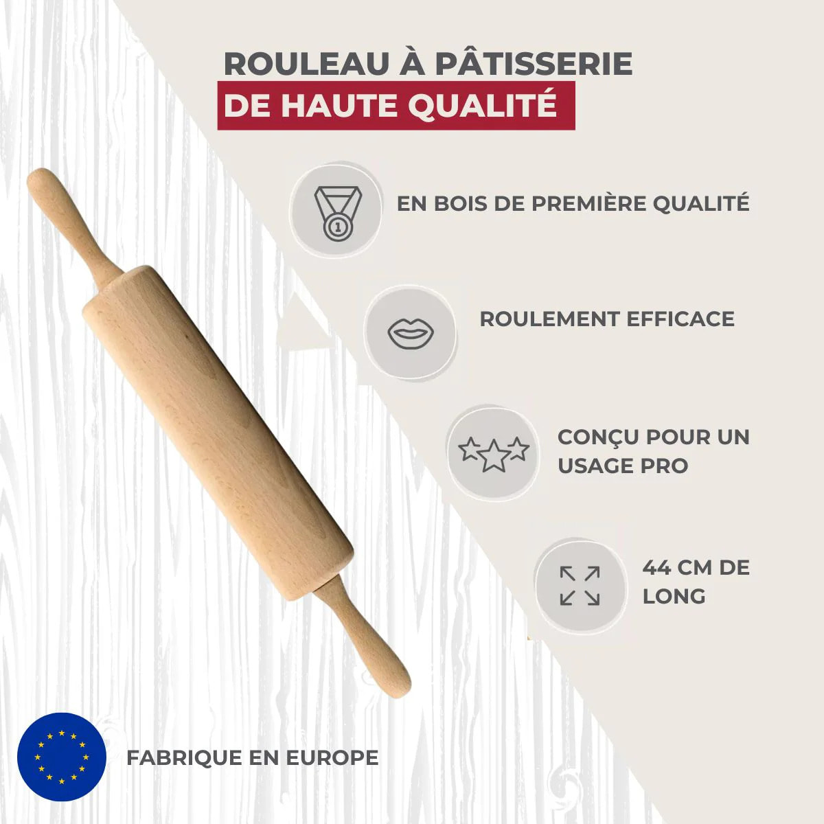 Rouleau à pâtisserie en bois 25 cm Fackelmann Wood Edition