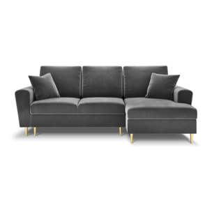 Canapé d'angle droit convertible avec coffre de rangement "Kyoto" 4 places en velours gris clair
