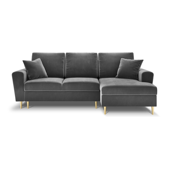 Canapé d'angle droit convertible avec coffre de rangement "Kyoto" 4 places en velours gris clair