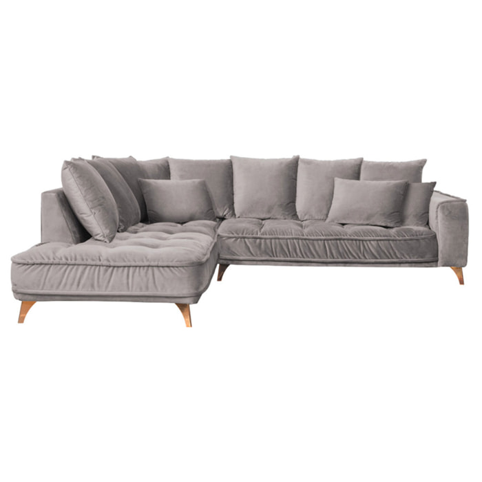 Canapé d'Angle Gauche Velours Altamo, 4 Places, Housse Déhoussable, Style Scandinave