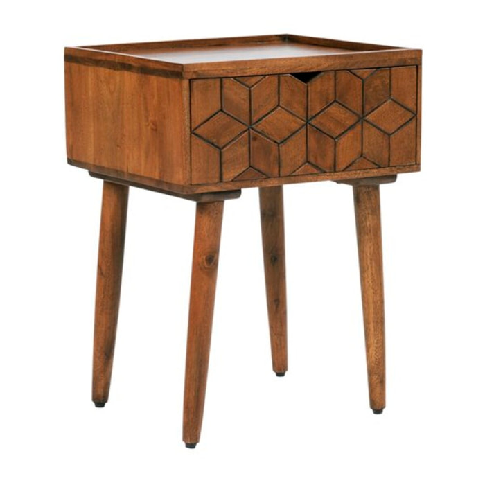 Table de chevet Asoka -bois massif de mangue-couleur noyer 39 x 52 x 35 cm