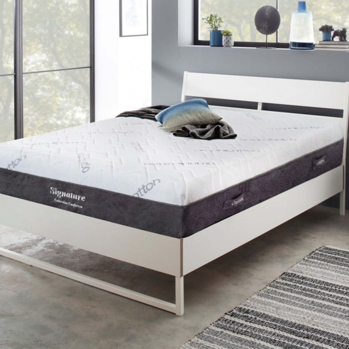Matelas Signature | Mousse à mémoire de forme et Mousse Haute Résilience | 24 cm | Déhoussable | Coutil en tissu bio organic