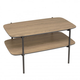 FLEUR - Table basse rect. double plateau couleur mocha pieds métal noir