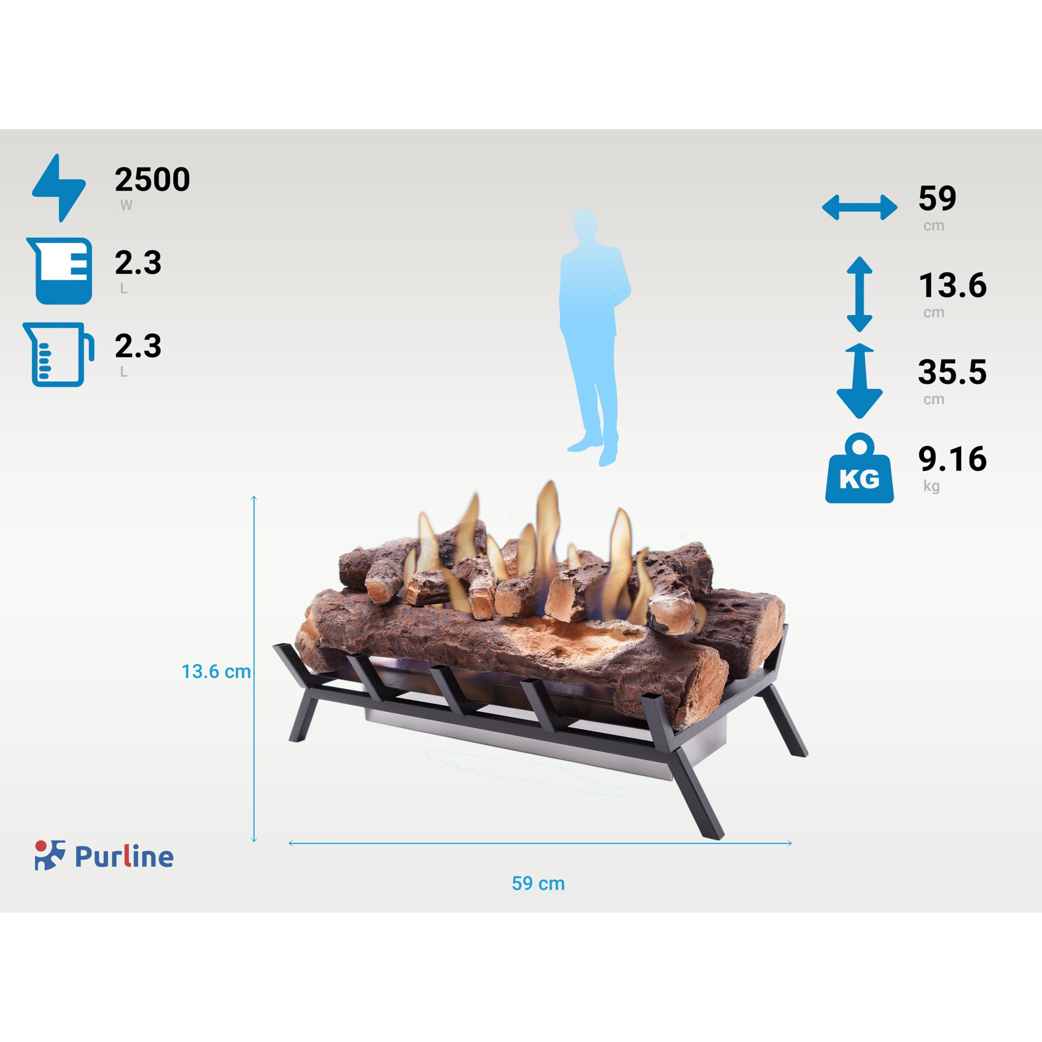Bloc de combustion 2500W avec bûches décoratives