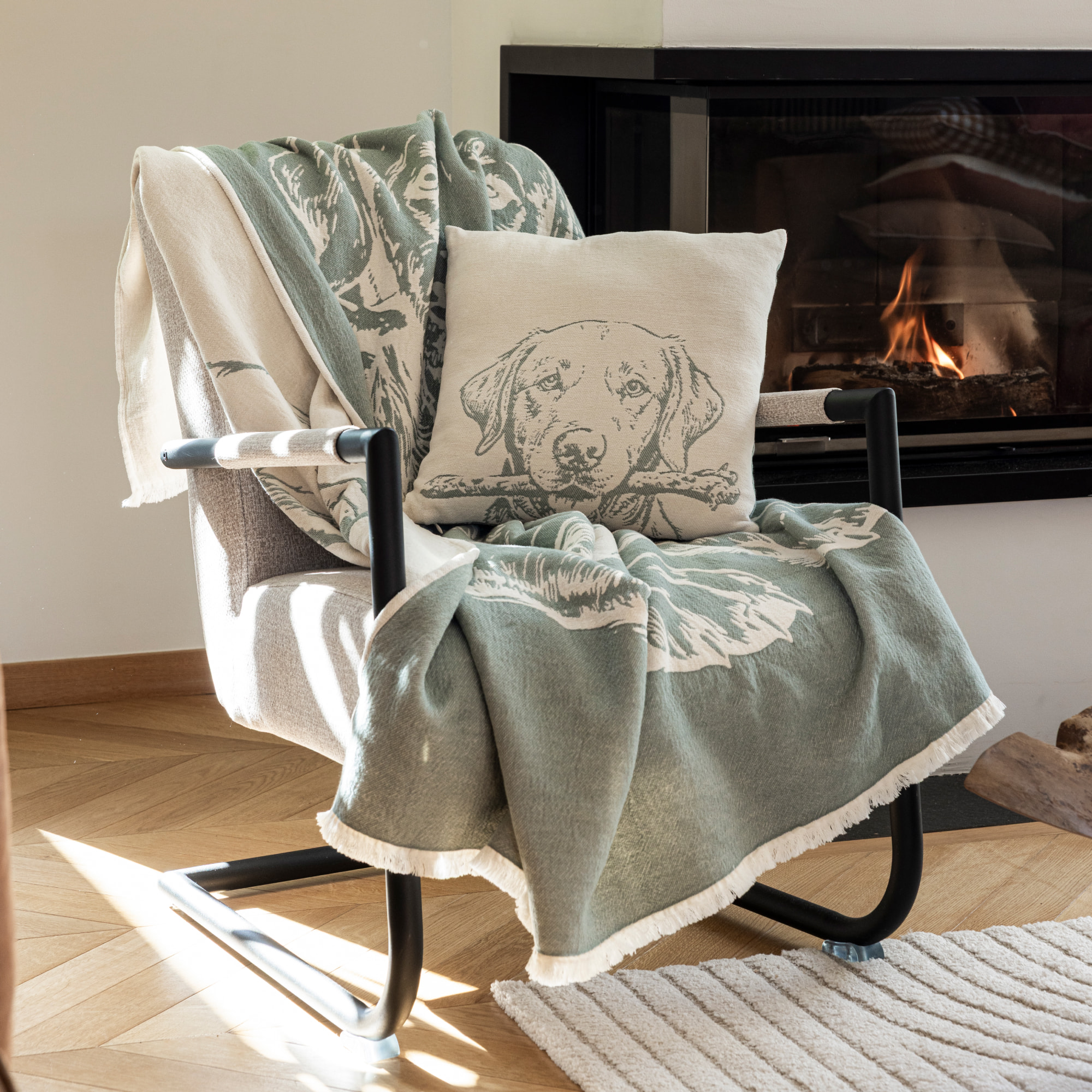 Plaid Jacquard 100% coton, AUTOUR DU FEU