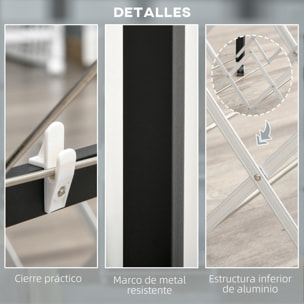 Tendedero de Ropa Plegable Tendedor de Aluminio Móvil con 4 Alas Laterales y Estante para Zapatos 4 Ruedas con Frenos para Interior y Exterior 157,5x54x101 cm Blanco