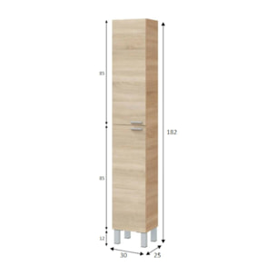 Mobile colonna Ark, Mobile per bagno a 2 ante, Armadio pensile con 2 ripiani, 30x25h182 cm, Rovere