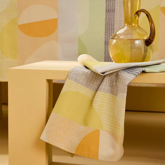 Serviette pur coton 205 g/m² motif jacquard vert orange Mille galets terre cuite