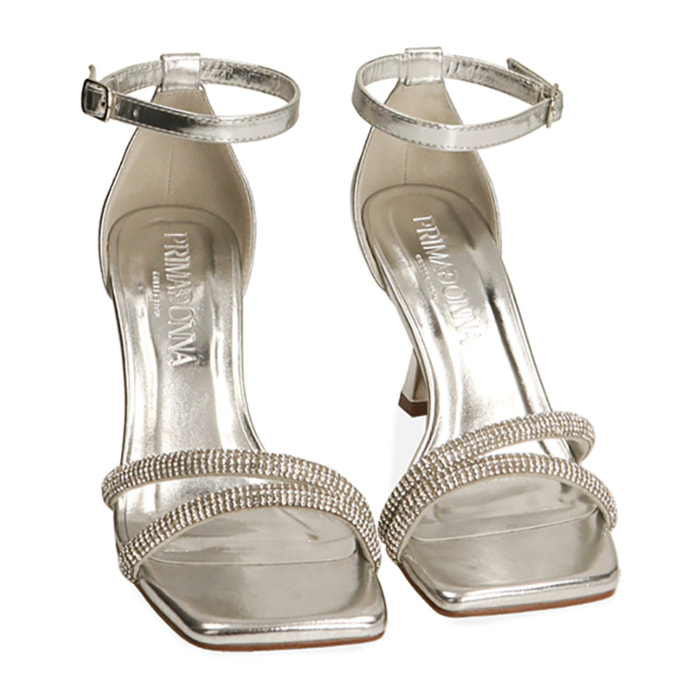 Sandalias con brillos plateadas, tacón de 7,5 cm