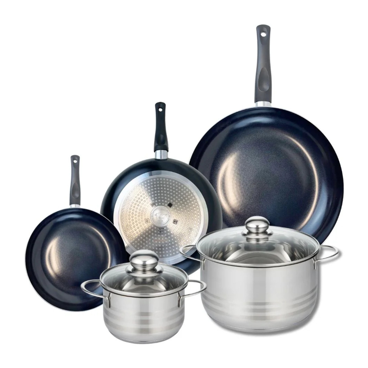Ensemble de 3 Poêles de cuisson 20, 24 et 32 cm et 2 faitouts 16 et 24 cm Elo Prima Brillant