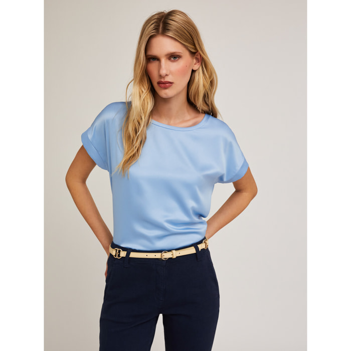 Motivi - T-shirt bimaterica - Azzurro