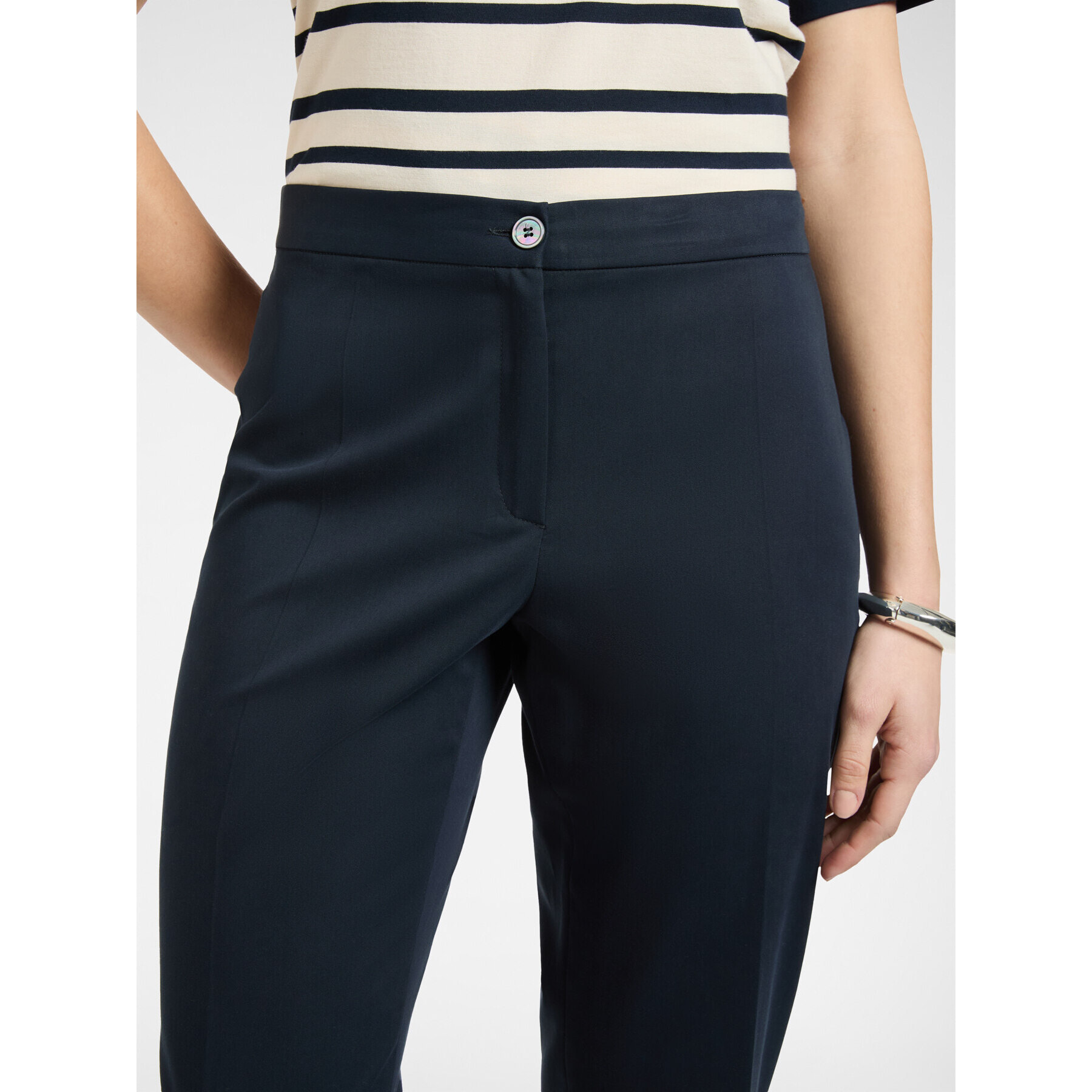 Elena Mirò - Pantalones rectos en raso stretch - Azul