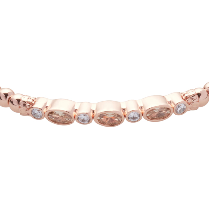 Bracciale U.S. Polo Assn. Rigido aperto in metallo dorato rosa con cristalli bianchi e topazio