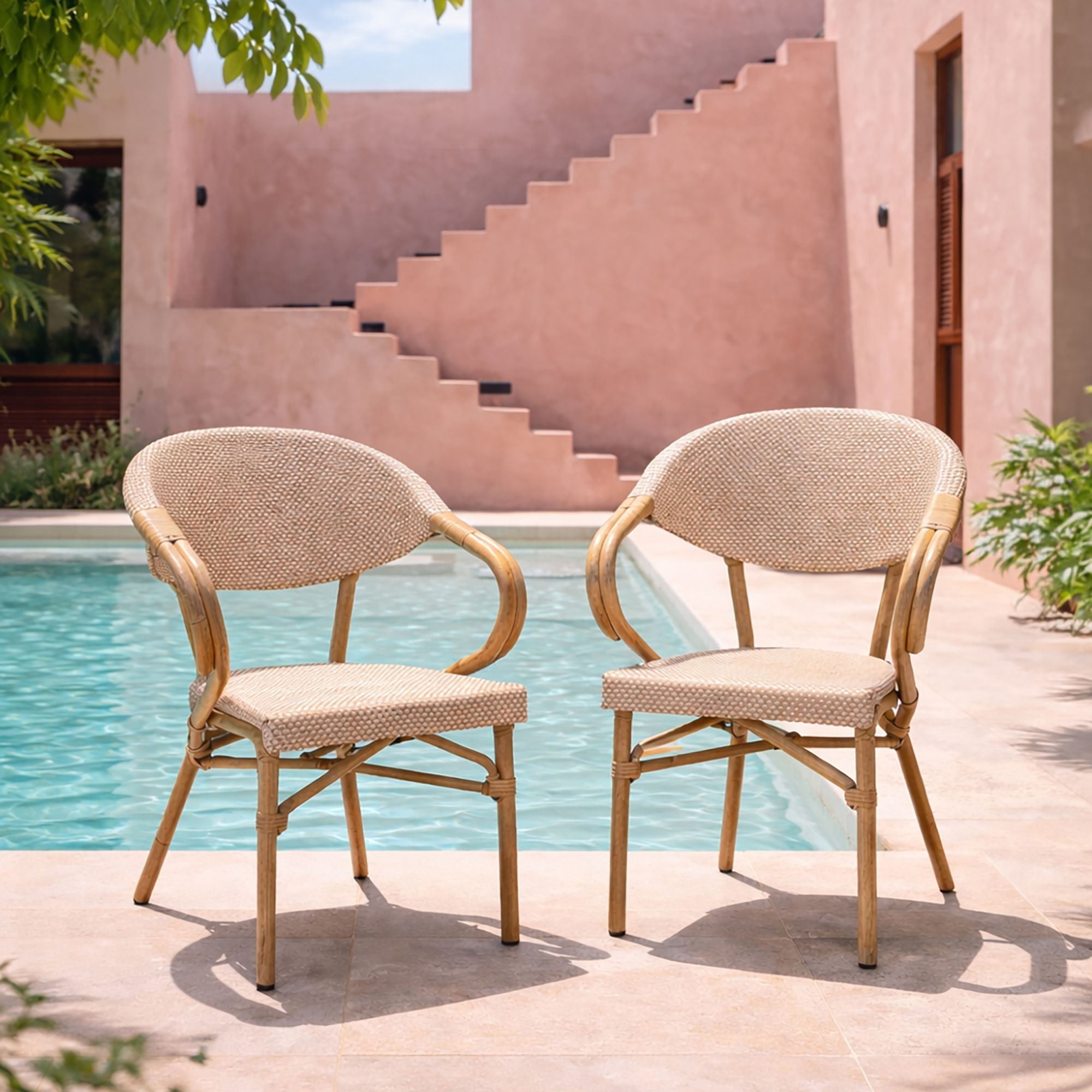 Lot de 2 fauteuils de table extérieur en aluminium effet rotin beige AMALFI