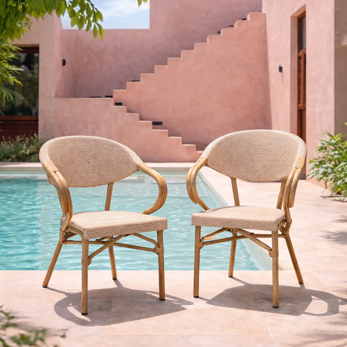 Lot de 2 fauteuils de table extérieur en aluminium effet rotin beige AMALFI