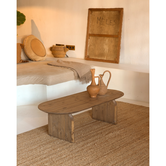 Table basse ovale en bois massif ton chêne foncé en différentes tailles